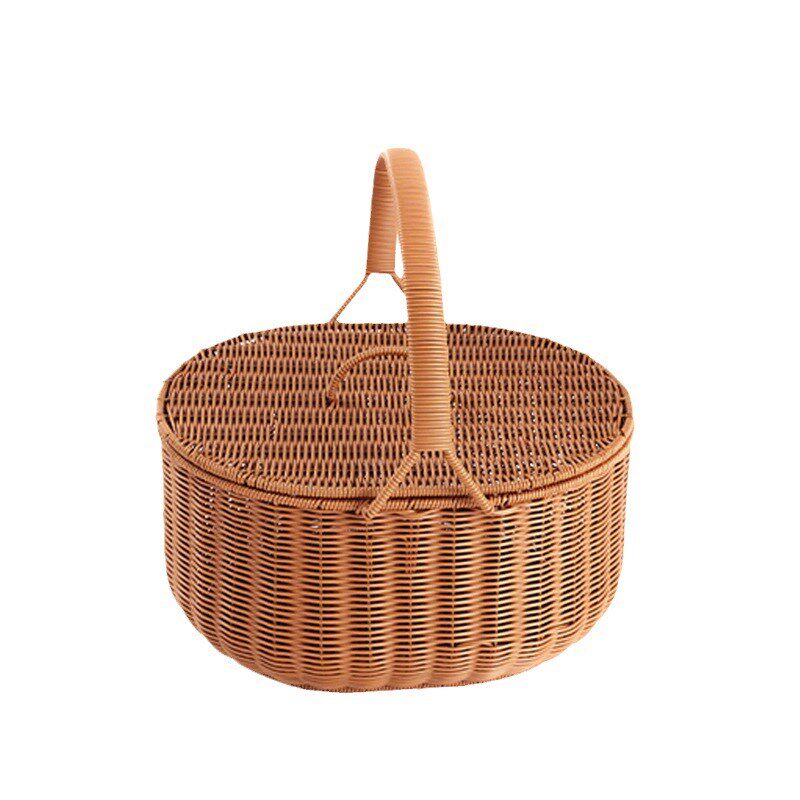 仿藤塑料编织提手方形野餐篮PP仿藤篮购物篮菜篮采摘果篮子果蔬篮