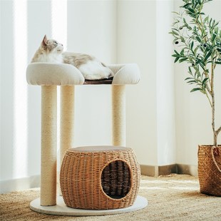 网红大床编织窝藤编猫窝猫树一体猫爬架豪华猫布偶缅因攀爬剑麻柱