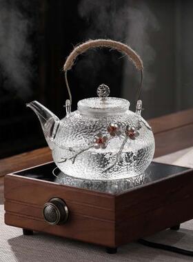 壶梅日式锤纹煮茶电陶炉15896专花用烧水壶单壶明火全玻璃煮水夫