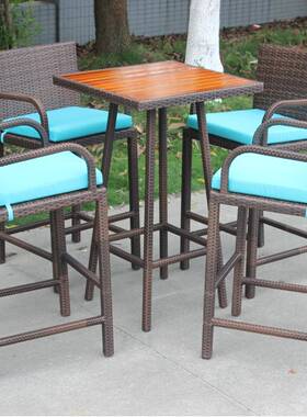 工厂酒啡店餐咖厅酒吧编家具高厅脚桌RIZ藤椅户外休闲藤吧椅