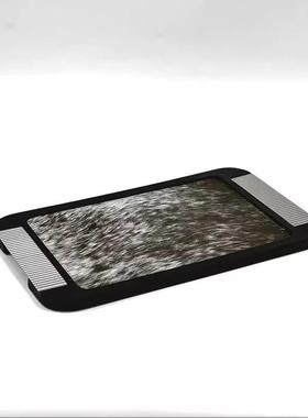 现房代简约样板质皮托NLG盘纹理黑白色几何卡利斯革把木手托盘装