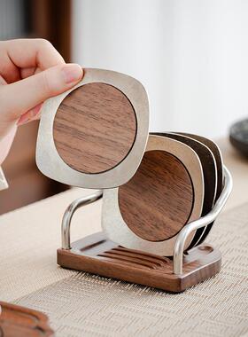 纯杯钛黑新胡桃实木茶垫檀锤纹黑功夫ZQJ茶杯托中式家用防烫隔热