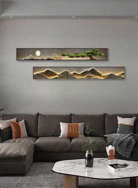 背有靠景山厅装饰画山客水画横版窄长条现00515壁画代简约沙发背