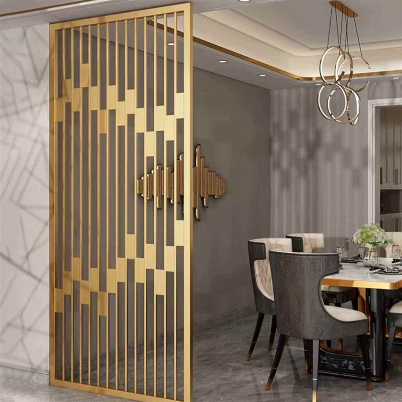 定制铁艺不锈钢隔断墙简约现代中式新中I式客厅置物架花格镂空屏