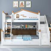 北欧风童儿JM 001床字母全实木上下床双层床多功大能人两层上下铺