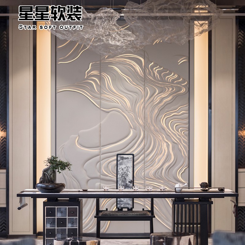 透光浮雕皮雕割雕灯箱发s光整副刺绣背景墙硬包家装工装装饰定制