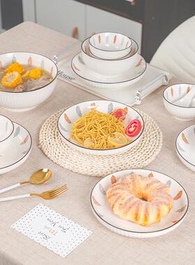 日式陶瓷碗碟套装用MNB6-10人古釉下彩网家红碗盘筷复汤面组碗餐