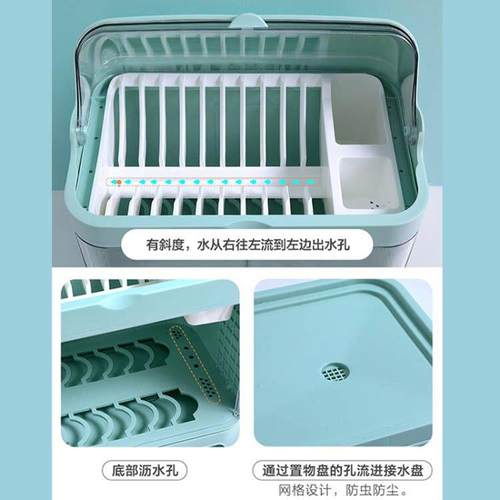 厨房碗架碗筷收纳盒盖放碟餐家双层具装碗箱盘沥水置物带架塑料碗