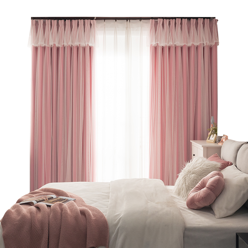 网红ins公主风窗帘遮光女w孩卧室少女韩式温馨飘窗儿童房现代简约