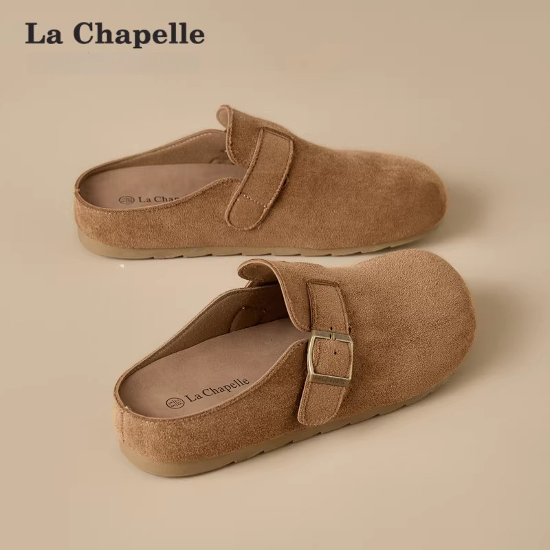 拉夏贝尔勃肯鞋女2026春季新款厚底包头半拖鞋一脚蹬复古懒人博肯