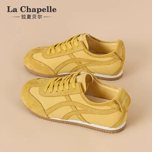 拉夏贝尔黄色德训鞋女爆款配裙子