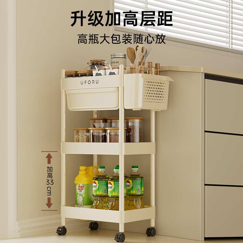 置物架小推车家用厨房果蔬菜篮可移动收纳架多功能夹缝落地置物架
