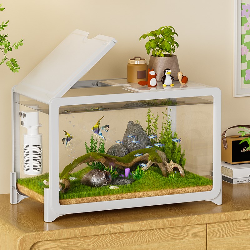 2025新款鱼缸小型客厅生态造景观赏桌面小鱼缸过滤制氧一体水族箱