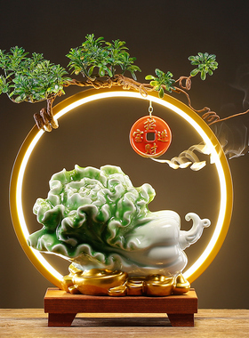 仿玉白菜a摆件百财来福陶瓷工艺品客厅办公室酒柜装饰开业乔迁送