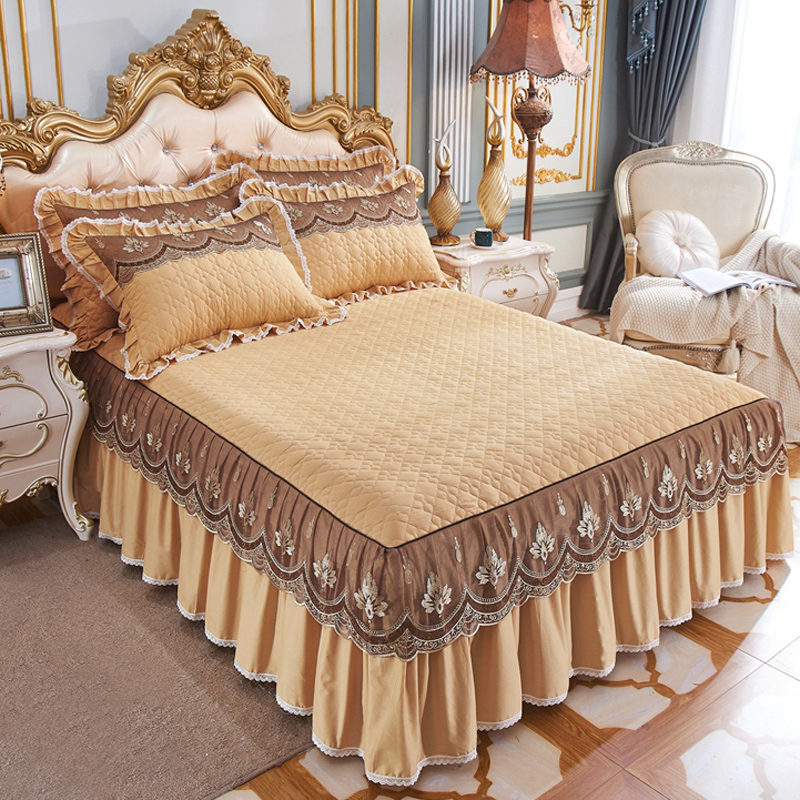 欧式全棉夹棉加厚床裙款四件套蕾丝床罩式纯棉荷叶边被套床上用品