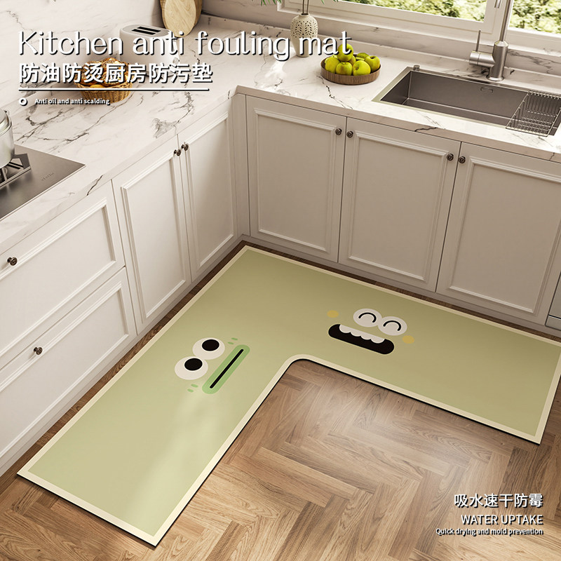 奶油风厨房专用硅藻泥吸水地垫防油防水防污地毯L型耐脏防滑脚垫,居家布艺,厨房地垫,淘宝优惠券,粉丝福利购,淘宝优惠卷