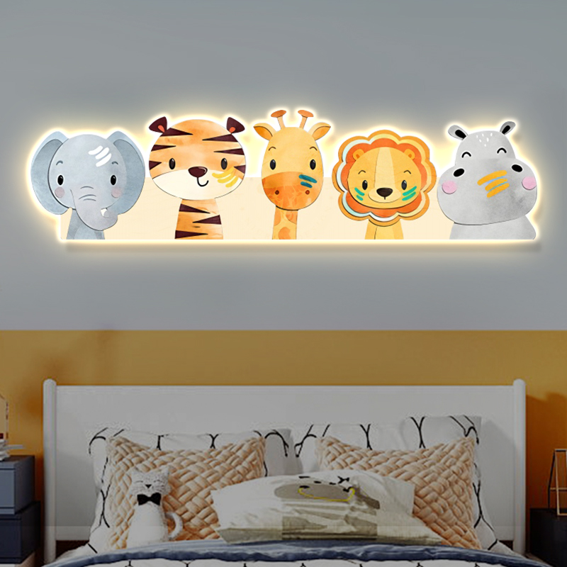 led带灯儿童房卡通卧室床头挂画男孩女孩房间装饰画氛围灯壁画