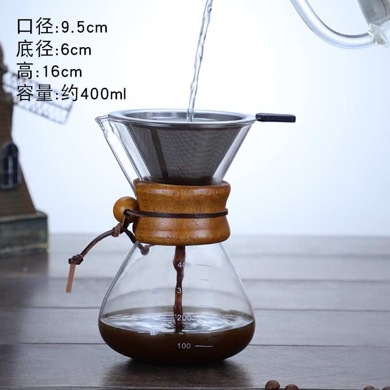 高硼硅耐热玻璃咖啡壶 咖啡分享壶木柄手冲壶高硼硅玻璃壶