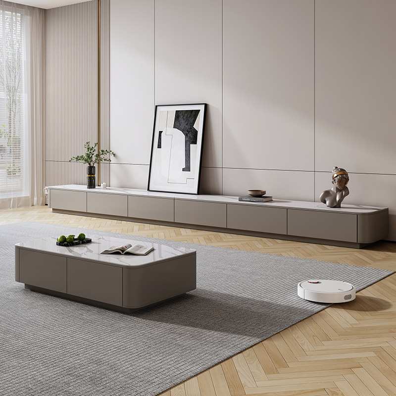 实木岩板落地电视柜茶几组合现代简约地柜客厅家用新款极简地台