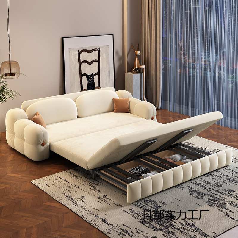 绒布沙发床两用一体多功能抽拉式可折叠储物小户型阳台新款
