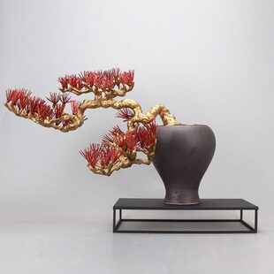 现代新中式 饰品摆件 金属铁艺迎客松酒店样板房间家居客厅玄关装