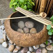 日式 庭院石钵流水石盆水景枯山水鹅卵石别墅花园造景石槽石头鱼缸