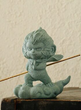 中式齐天大圣孙悟空青砂石客厅玄关桌面摆件创意鱼缸沉水造景摆设