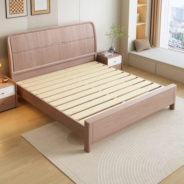 北欧杏色全实木床1.8米大床双人床1.5现代简约主卧室高箱储物婚床,住宅家具,实木床,淘宝优惠券,粉丝福利购,淘宝优惠卷