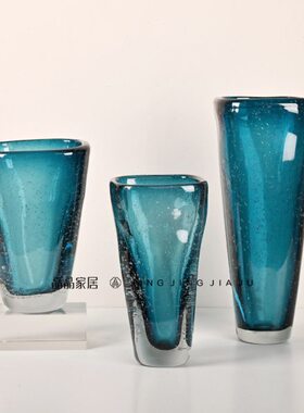轻奢现代北欧蓝色琉璃加厚玻璃花瓶水培插花酒店玄关客厅餐桌摆设