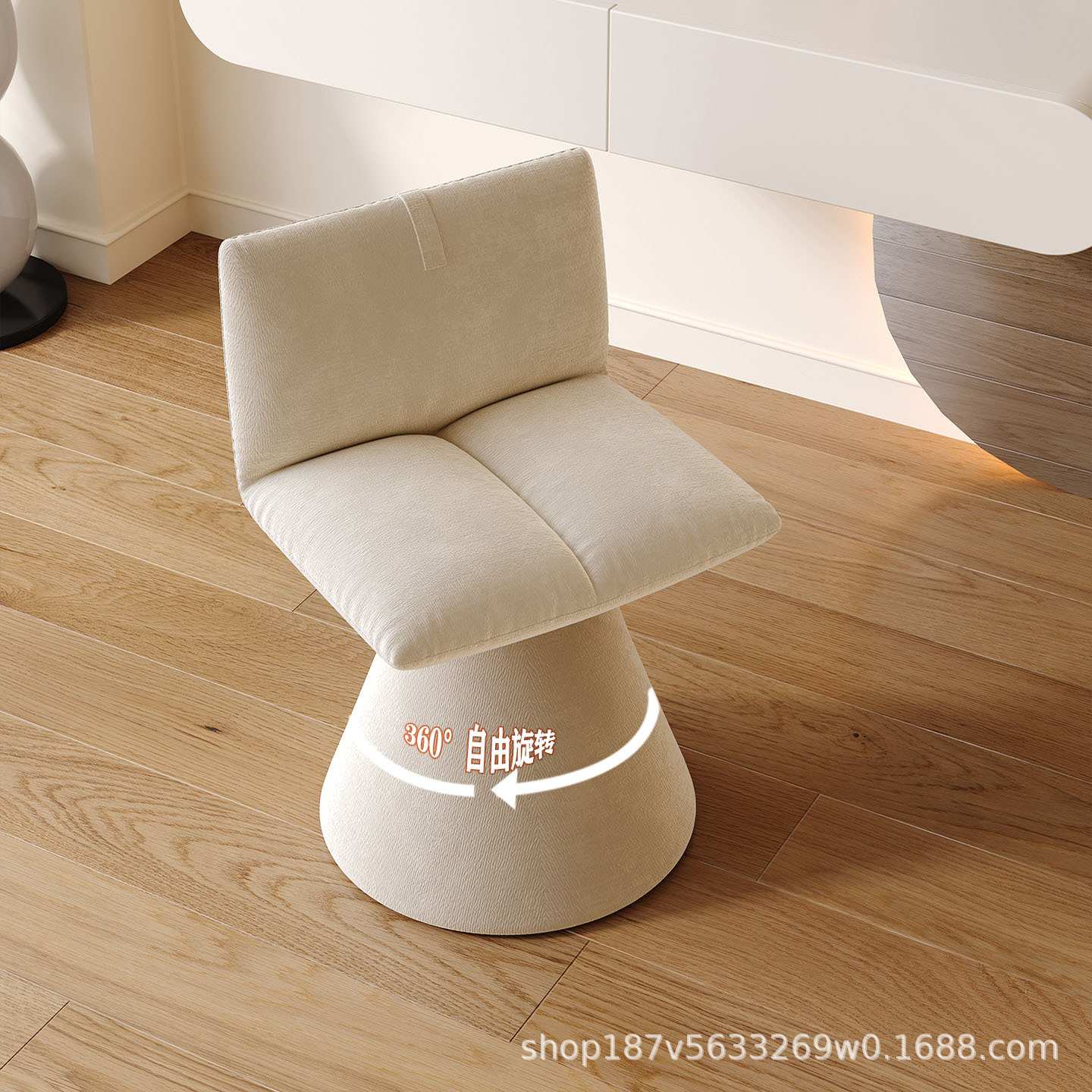 棉麻布艺化妆凳家用梳妆台凳子现代极简餐椅棉麻布卧室椅子可旋转