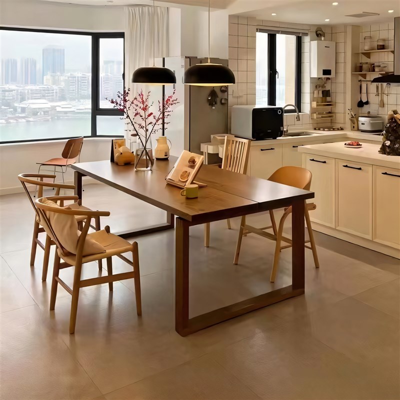 黑胡桃木餐桌长方形纯实木家用书桌去客I厅化亲子学习大长桌中古