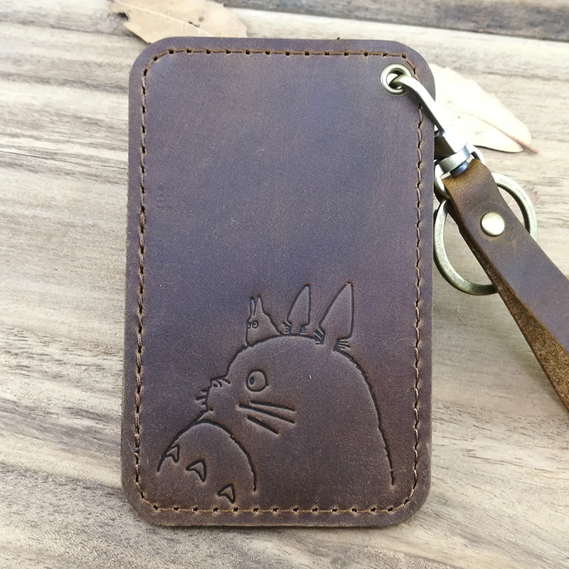 手工牛皮卡套地铁身份证卡包呆z萌龙猫手拿公交小皮夹房卡定制印