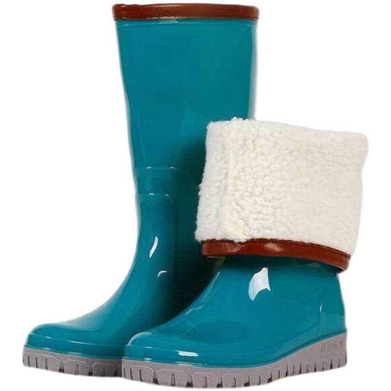 冬季加绒保暖棉高筒雨鞋女士水鞋女雨靴长筒时尚防水鞋厨房防滑胶