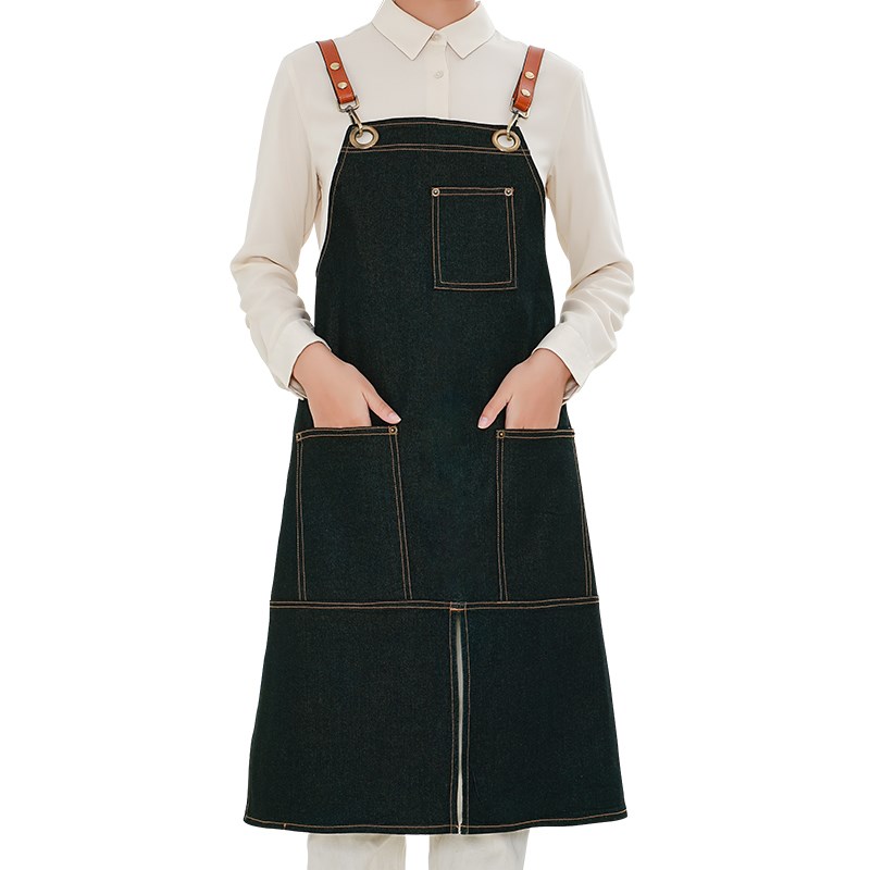 牛仔围裙厨房咖啡师奶茶烘焙蛋糕店餐饮男女工作服定制印logo