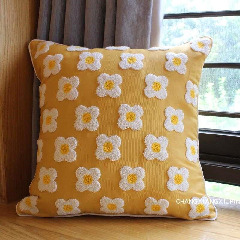 美式刺绣花抱枕套不含芯客厅w沙发黄色靠垫座椅床头靠枕办公室午