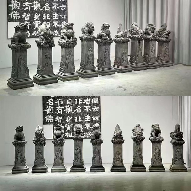 石雕龙生九子青石石雕园林景观庭院设计浮雕圆雕镂空陈设摆件艺术