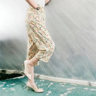 老人居家中裤 女夏宽松大码 纯棉绸 外穿奶奶人造棉睡裤 老太太七分裤