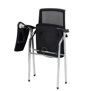 新款 工厂培训椅带写字板带轮会议教室办公用网布职员椅可移动折叠