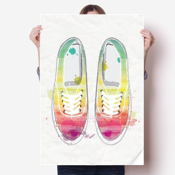 彩色手绘帆布鞋纹样插画海报贴纸80x55cm墙贴纸卧室家居装饰