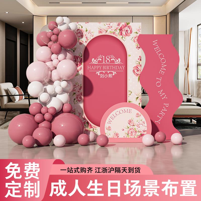 粉色生日布置装饰场景女孩16岁网红高级感30家里18气球kt板背景墙
