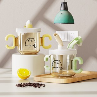 宝宝牛奶杯带刻度婴儿学饮杯一杯三用家用早餐牛奶杯吸管水杯