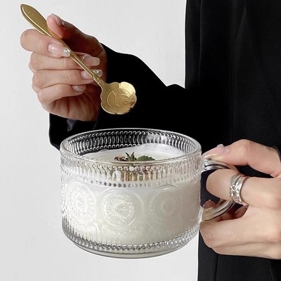 玻璃早餐杯带盖勺耐高温高颜值带把手可微波炉加热牛奶燕麦早餐杯