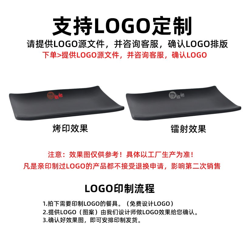 黑色密胺餐具瓷火锅店牛肉专用长条盘子塑料饭店烧烤店盘子商用