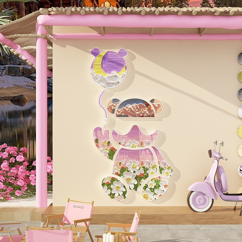 网红奶茶甜品店门口墙壁面装饰吸引人摆件打卡咖啡厅馆拍照区布置