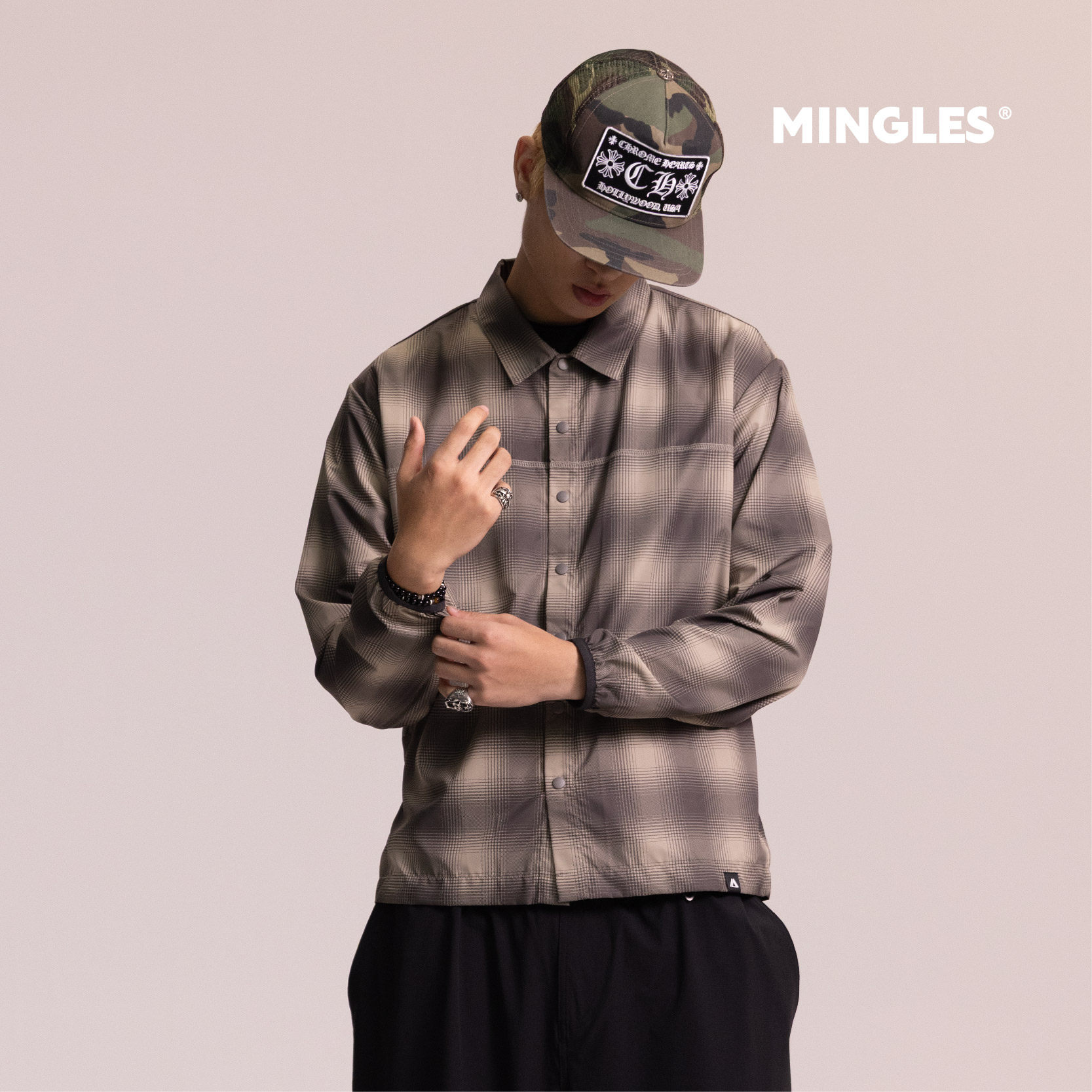 MINGLES轻量户外三防格子衬衫