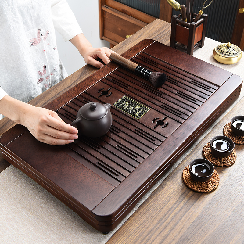 花梨木茶盘家用抽屉式实木茶台大中小号茶托盘排水式茶海功夫茶具