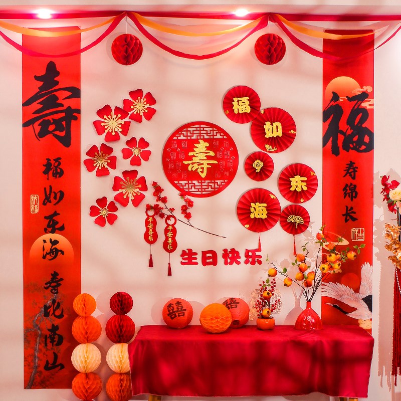 老人80大寿生日装饰过寿场景布置爸爸妈妈长辈寿宴背景墙装饰