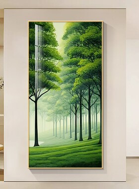 绿色大树装饰画2024新款入户玄关挂画进门走廊过道小清新植物壁画
