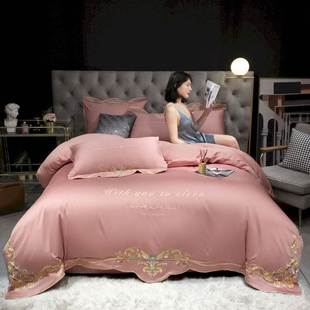 l简约红色被套长绒棉床上四件套全棉Q春秋酒红结婚用