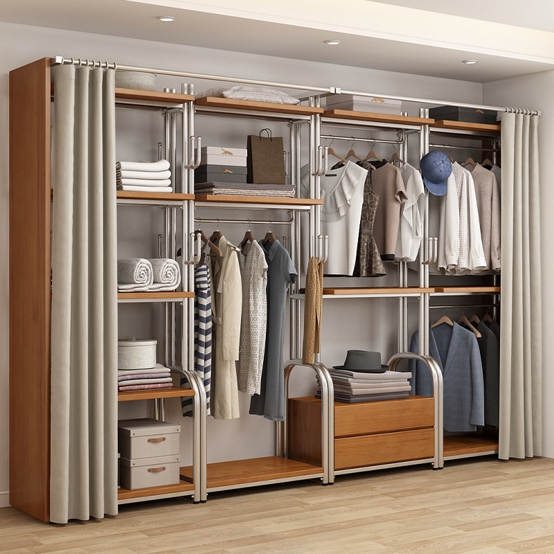 金属衣柜全实木新款2025爆款卧室家H用铁艺钢架结构转角定制衣帽